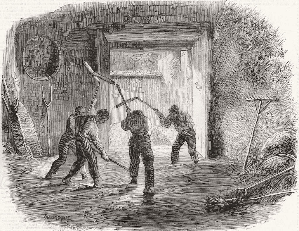 FARMING. French Agricultural Scenes. Thrashing 1859 old antique print picture
